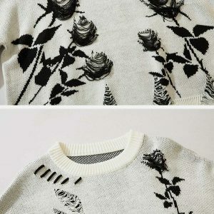 raw edge rose sweater [chic] streetwear essential 5591